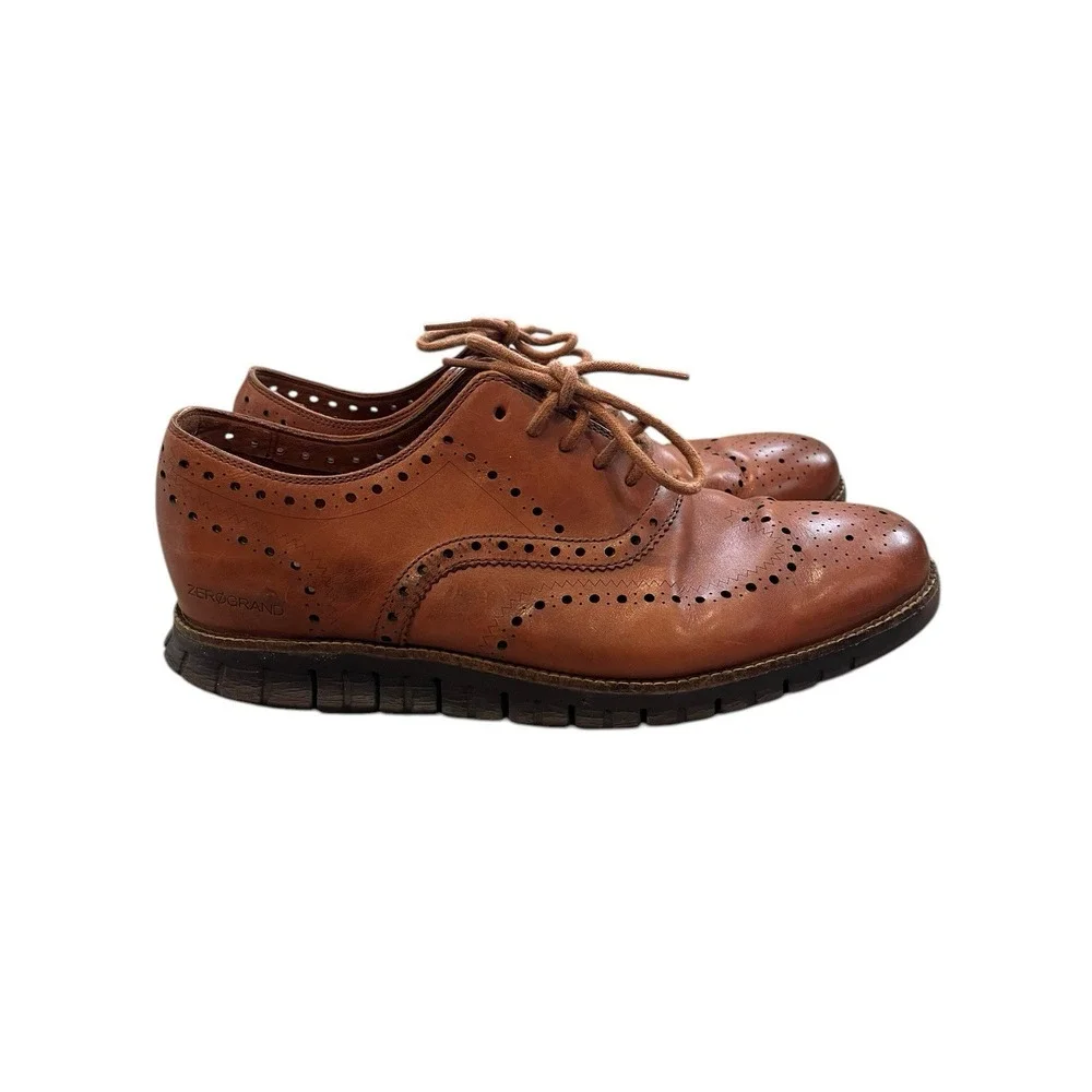 Cole Haan ZeroGrand Brown Leather Wingtip Oxford Lace Up Shoes , Size 11.5W‎